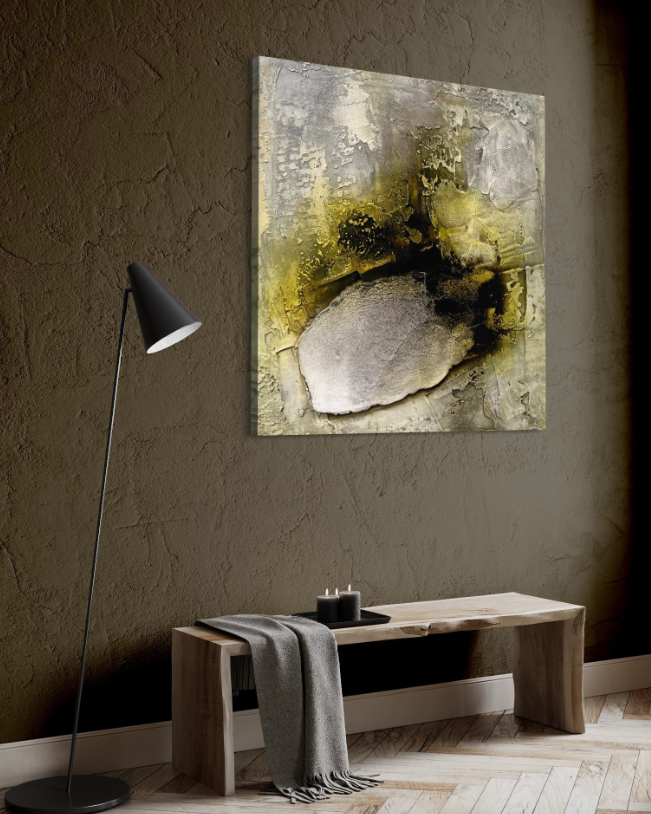 Bild mit Sumpfkalk Gelb und schwarz an Wand